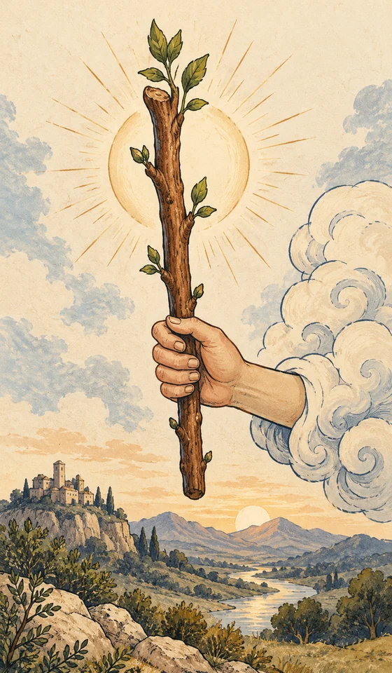 Ace of Wands — MystLume original, RWS-inspired illustration