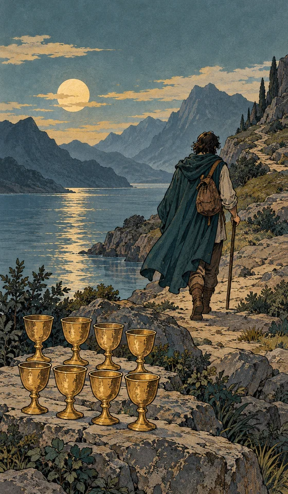 Eight of Cups — MystLume original, RWS-inspired illustration