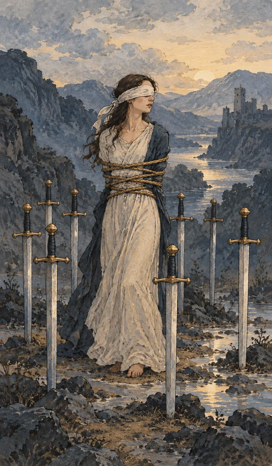 Eight of Swords — MystLume original, RWS-inspired illustration