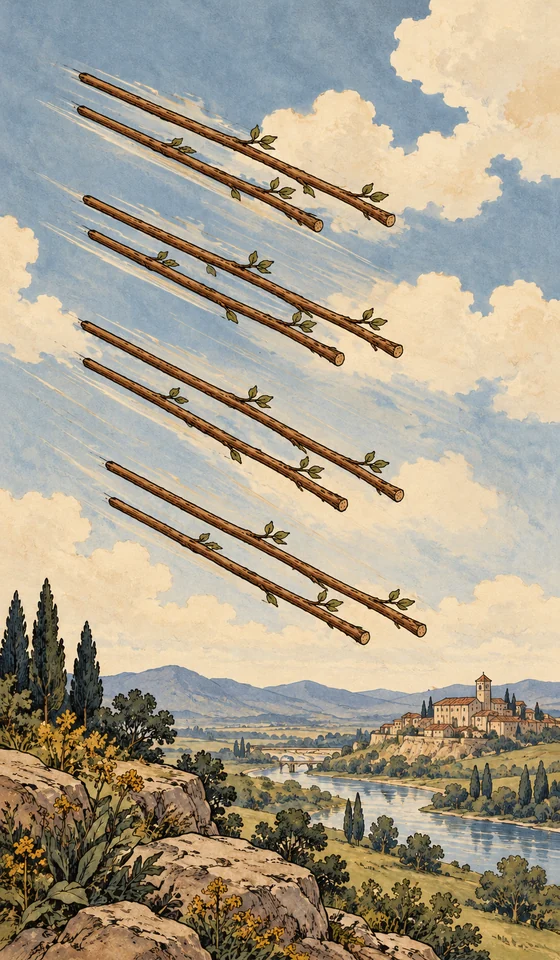 Eight of Wands — MystLume original, RWS-inspired illustration