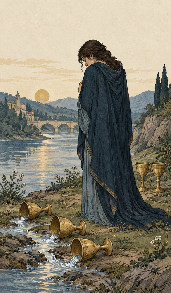 Five of Cups — MystLume original, RWS-inspired illustration
