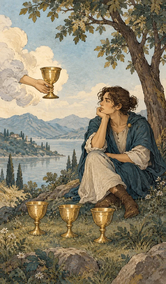 Four of Cups — MystLume original, RWS-inspired illustration