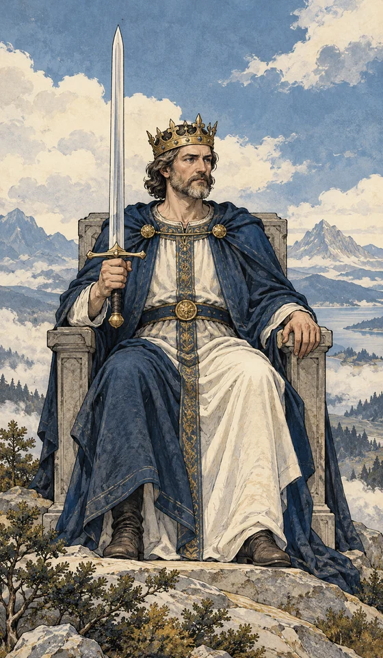 King of Swords — MystLume original, RWS-inspired illustration