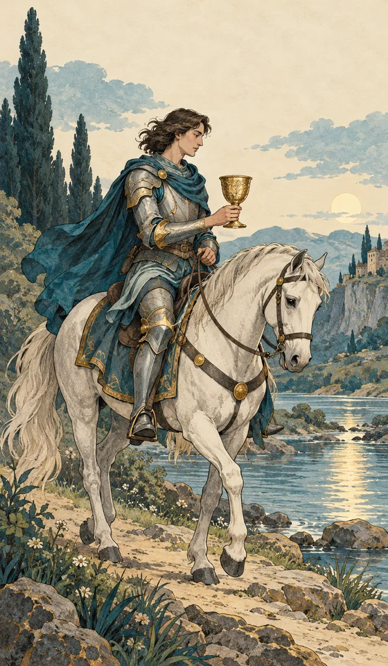 Knight of Cups — MystLume original, RWS-inspired illustration