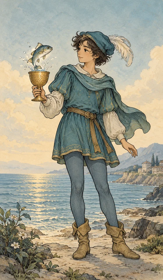 Page of Cups — MystLume original, RWS-inspired illustration