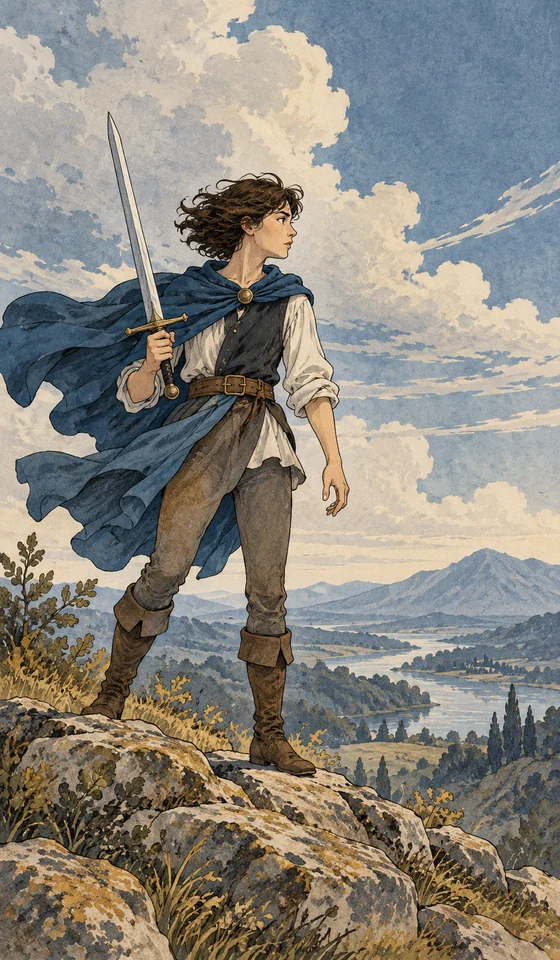 Page of Swords — MystLume original, RWS-inspired illustration