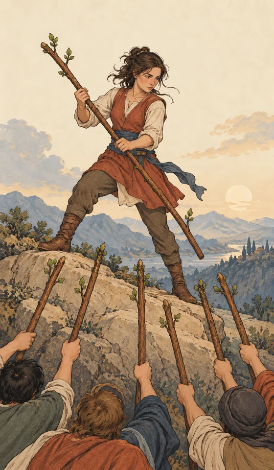 Seven of Wands — MystLume original, RWS-inspired illustration