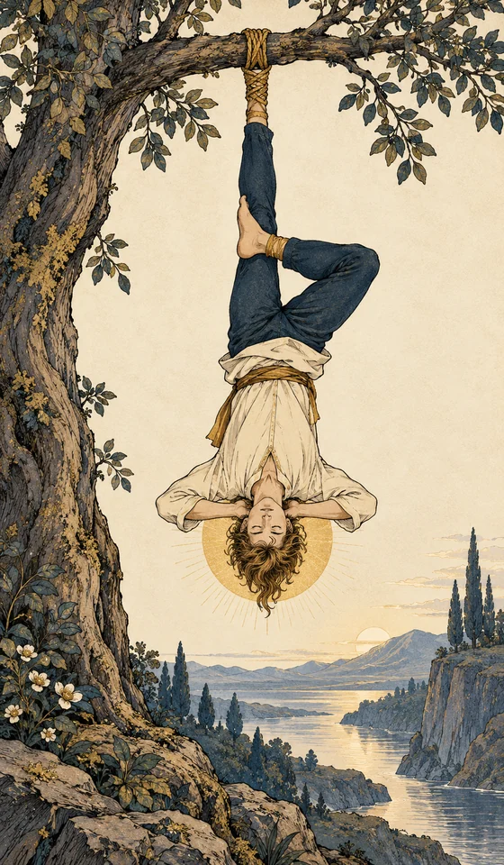 The Hanged Man — MystLume original, RWS-inspired illustration