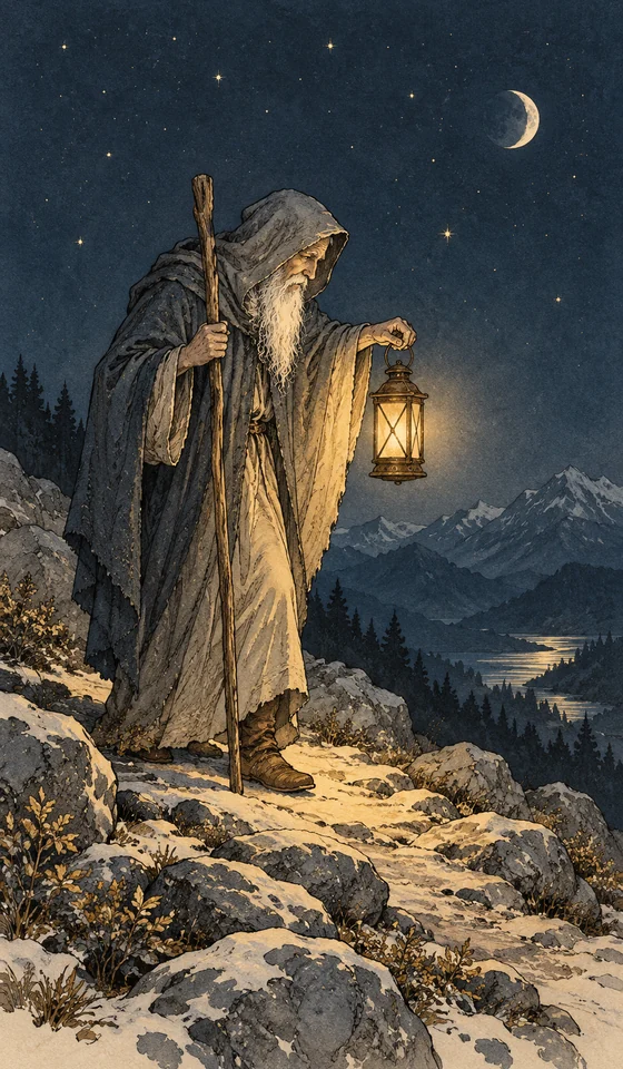 The Hermit — MystLume original, RWS-inspired illustration