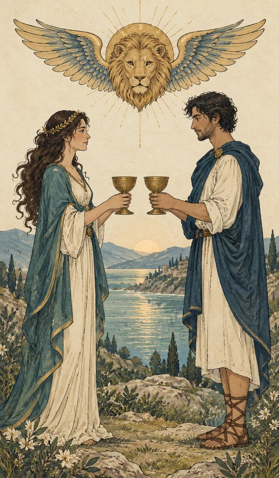 Two of Cups — MystLume original, RWS-inspired illustration