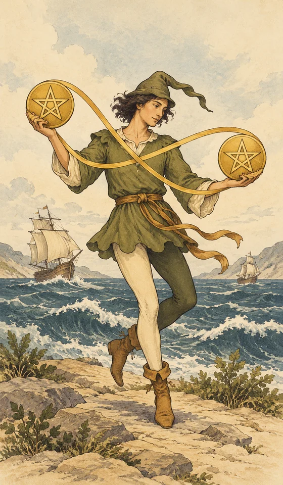 Two of Pentacles — MystLume original, RWS-inspired illustration